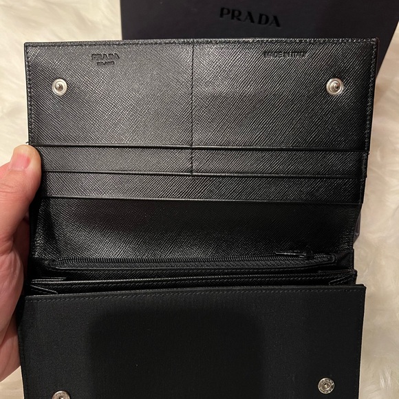 Prada Tessuto Nylon Saffiano Flap Wallet in Black with Box - Picture 9 of 10